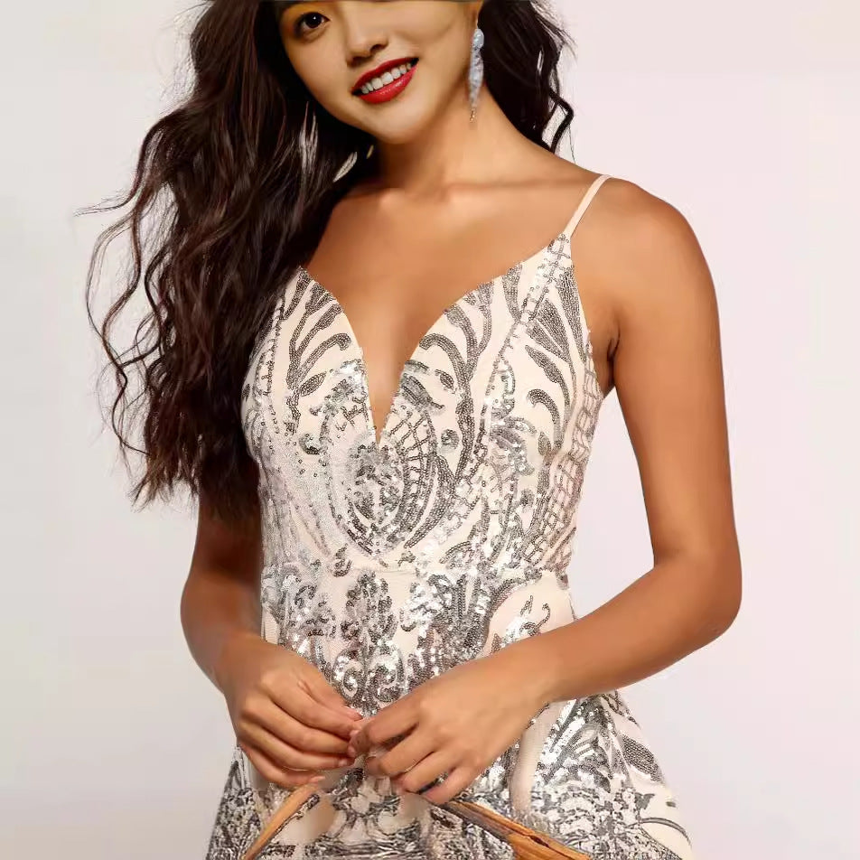 Vestido sexy de lentejuelas y cuentas para verano