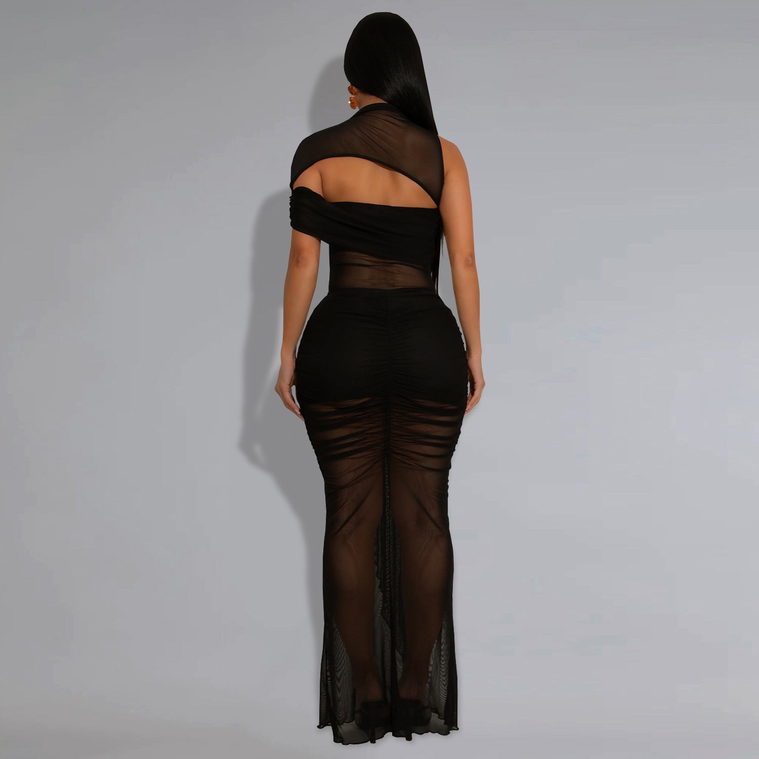 Robe sexy en résille transparente couvrant les bras pour femmes