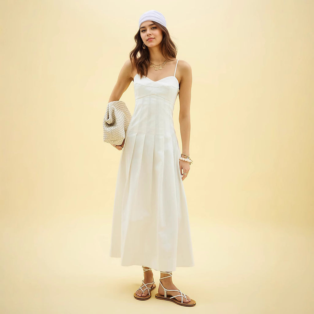 Summer Boning Corset Tube Top Sleeveless Waist Large Swing Solid Color Mid Length Dress Cami Dress