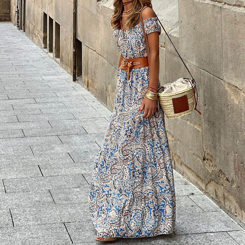 Vestido bohemio de manga corta con cuello de pico para mujer de verano