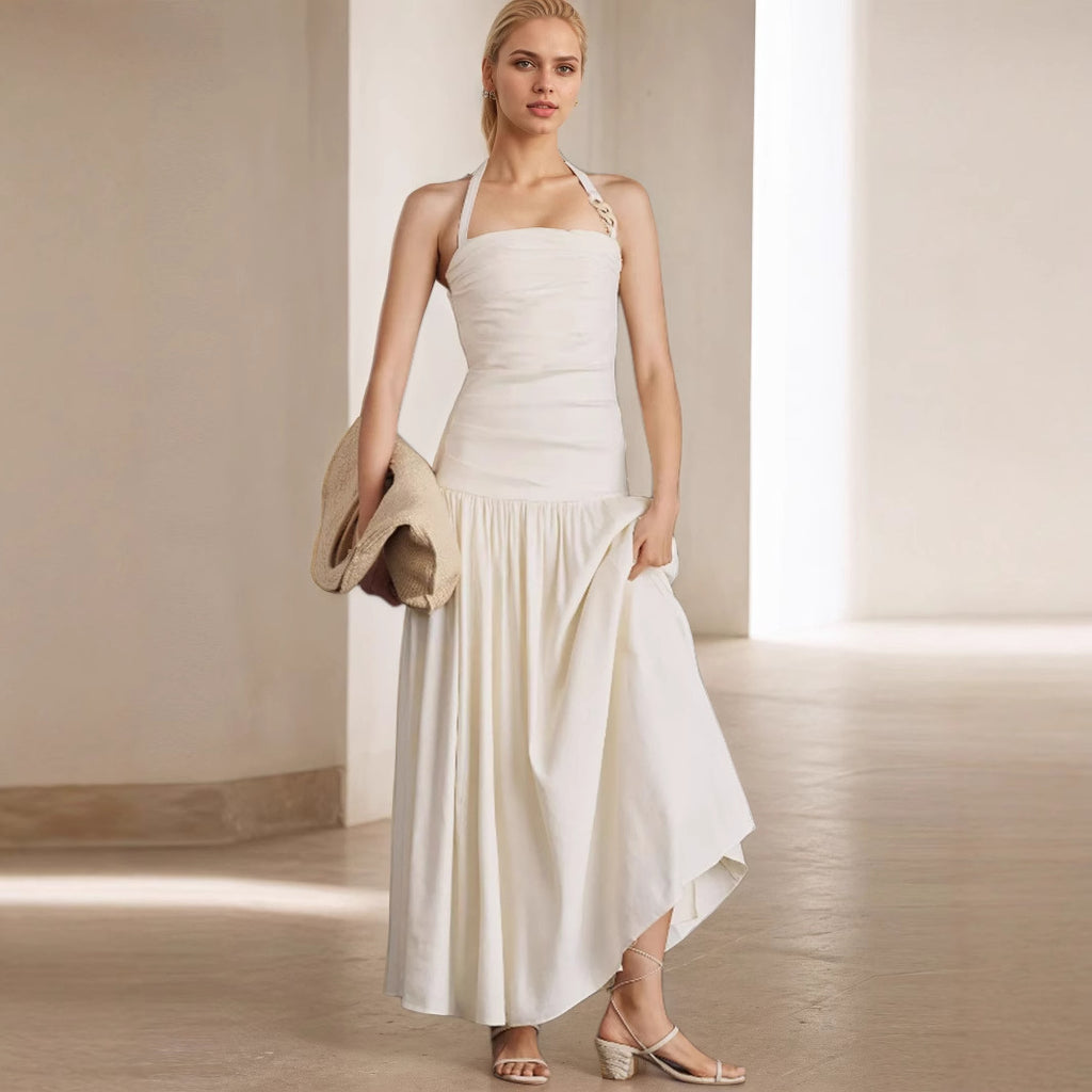 Summer Women Wide Camisole Halter Sleeveless Backless Dress