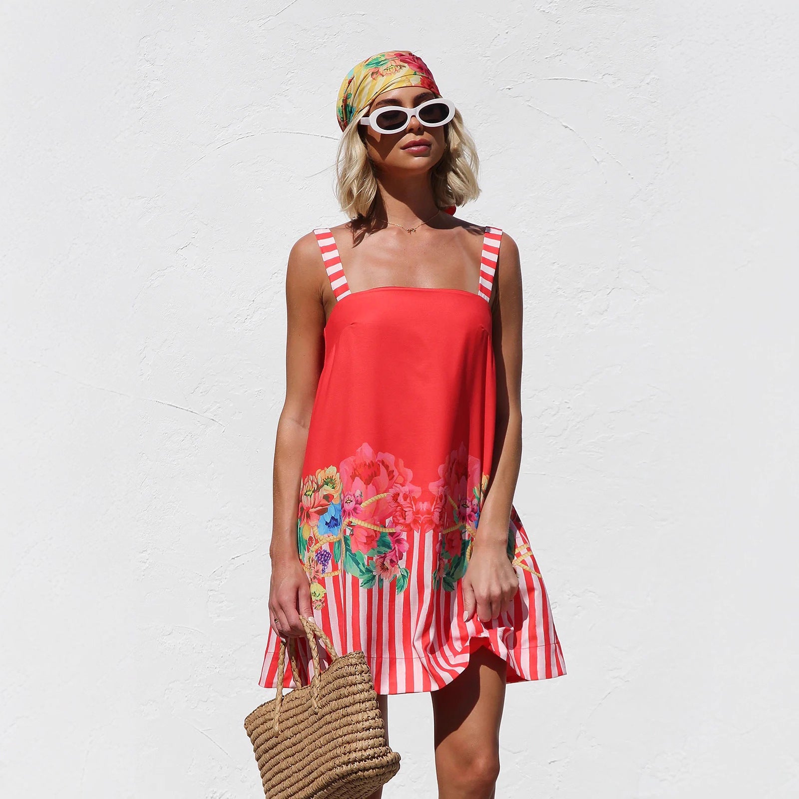 Suspender Skirt Positioning Printing A Swing Mini Suspender Dress for Women