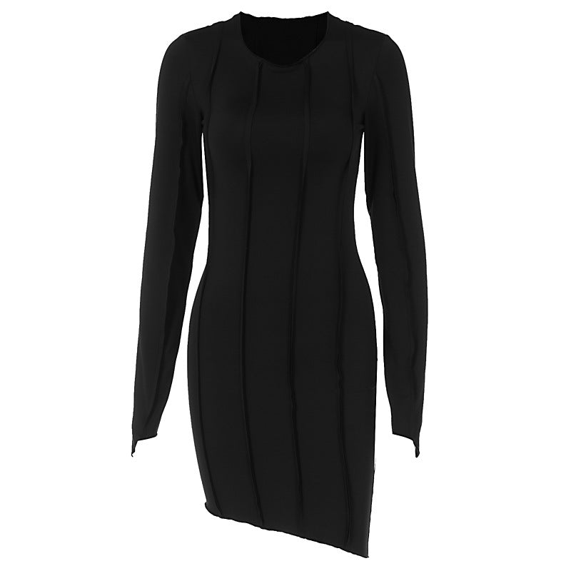 Women Clothing Summer Sexy Three Dimensional Striped Slim Fit Irregular Asymmetric Dress Women