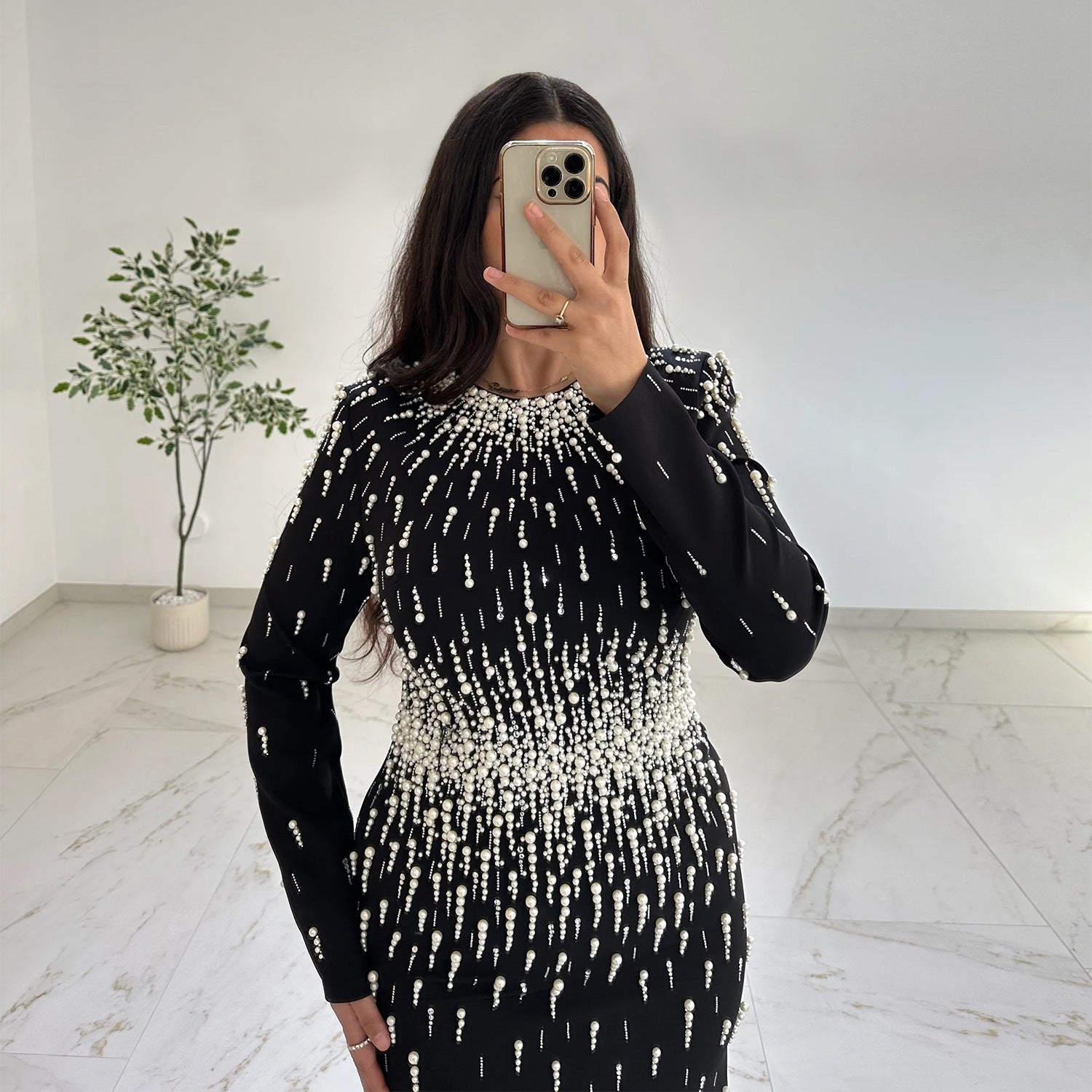 Women Rhinestone Hip Wrapped Dress Light Luxury Dinner Dress