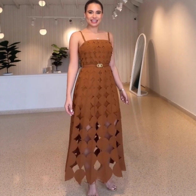 Summer High Waist Hollow Out Cutout out Camisole Printed Fashionable Elegant Dress