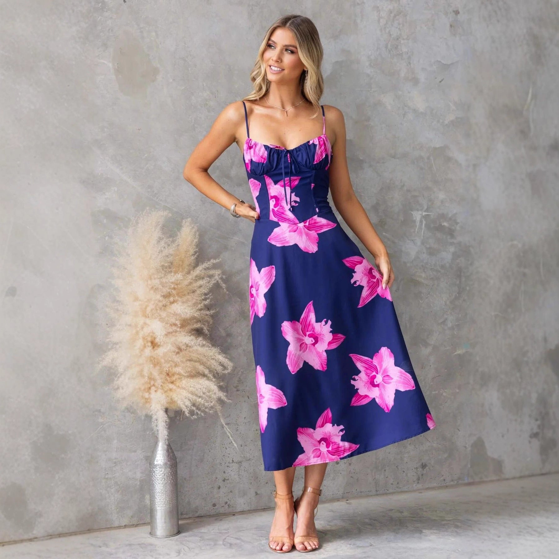 Robe d'été imprimée, coupe ajustée, sexy, à bretelles
