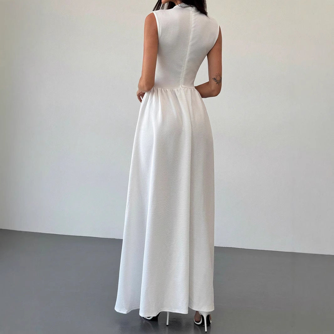Robe de soirée élégante à col rond, sans manches et à taille contrastée, patchwork, robe femme