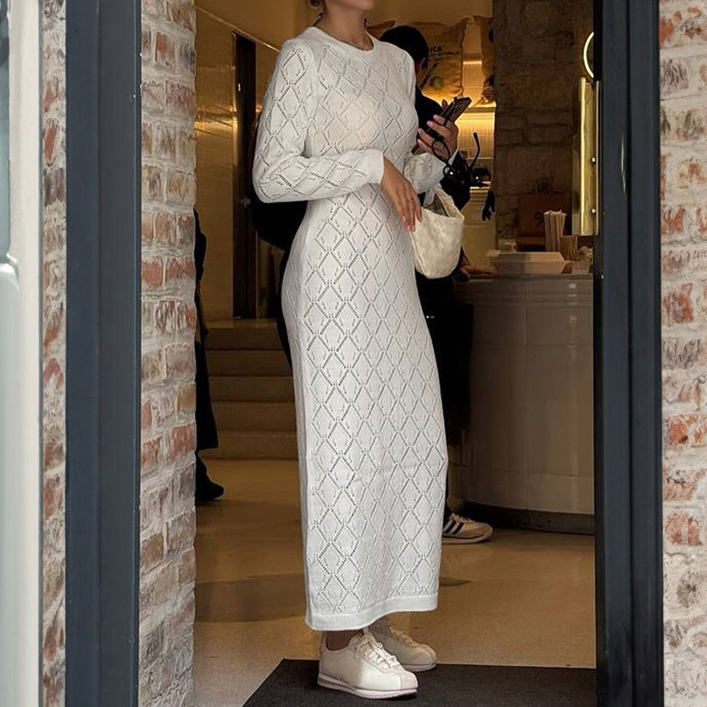 Robe maxi élégante à manches longues et coupe cintrée, collection automne-hiver pour femme