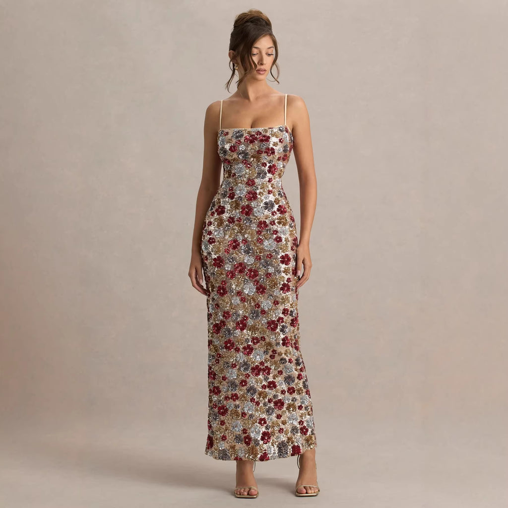 Vestido tubo con tirantes y lentejuelas para primavera y verano, para fiestas y vacaciones.