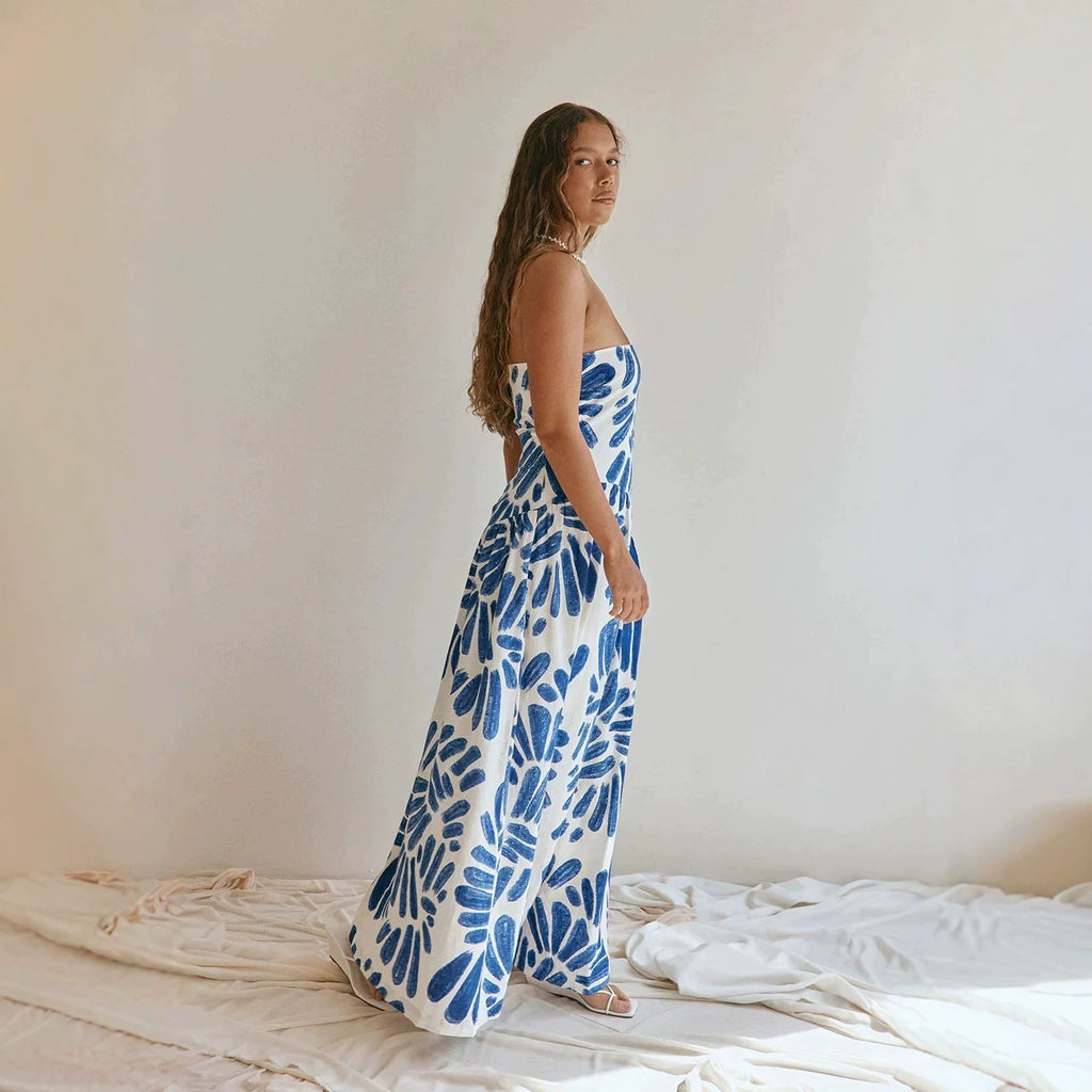 Robe longue femme imprimée, style bohème, enveloppante, bustier, coupe ajustée et sexy