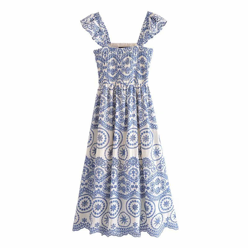 Vestido de tirantes bordado con aberturas para mujer