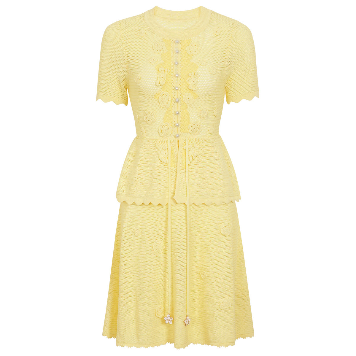 Summer Fashionable Knitted Heavy Embroidery Slimming Short Sleeve Dress for Women