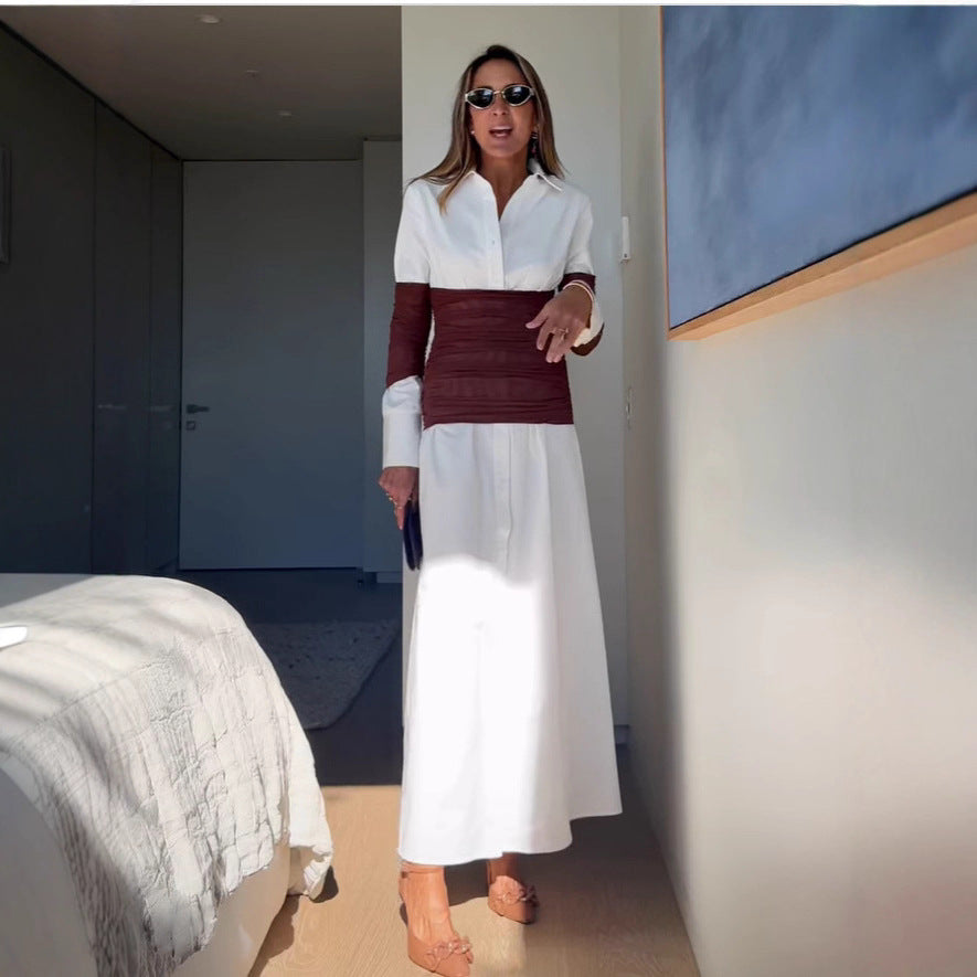Vestido de verano para mujer con cuello con abertura y patchwork