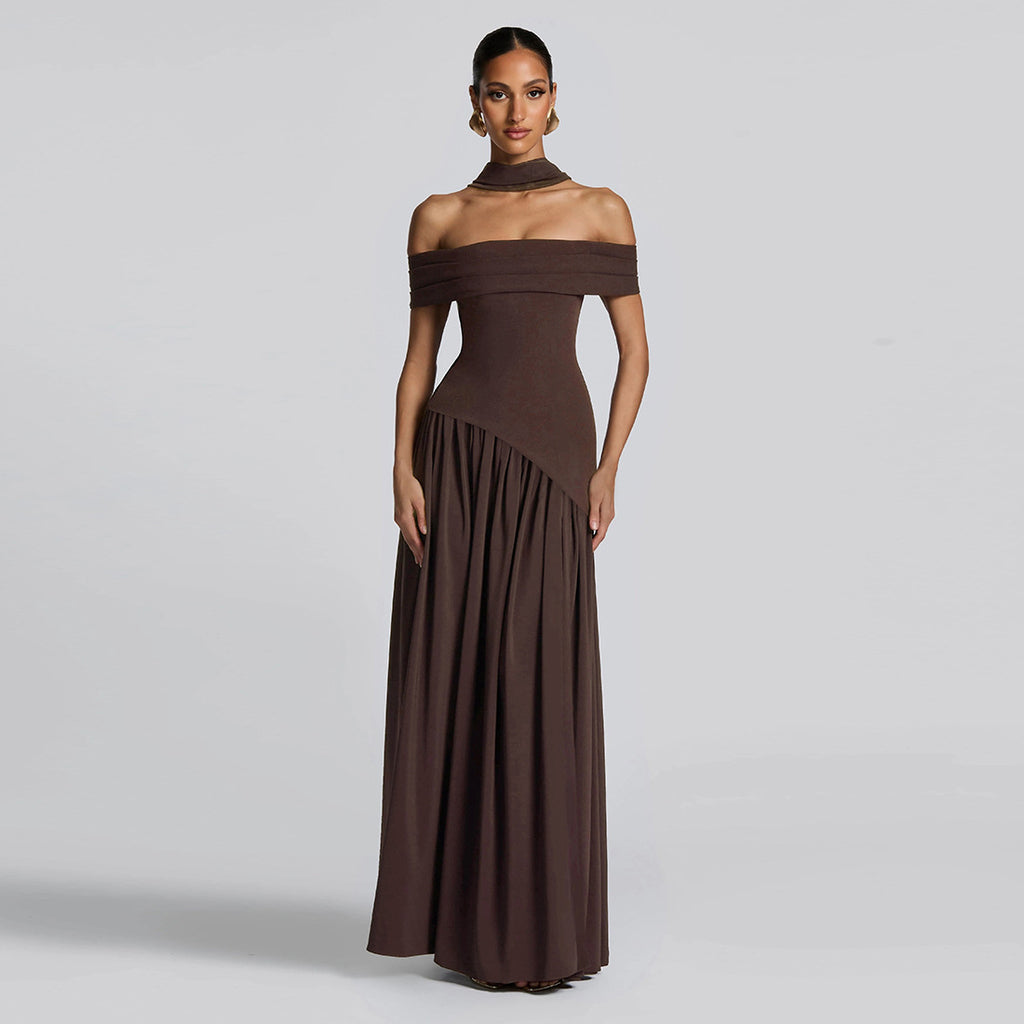 Vestido de otoño para mujer, sexy, sin espalda, ajustado, de color liso, con cuello de bufanda y abertura en los hombros