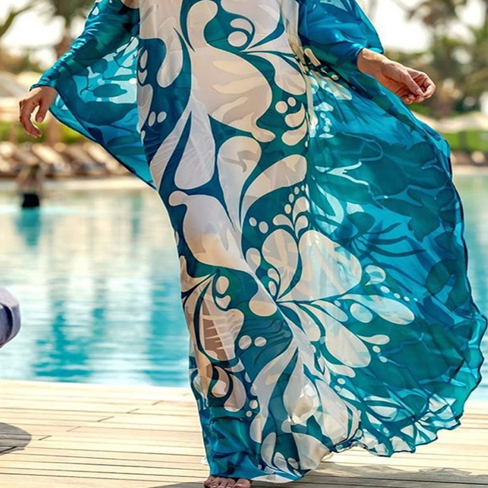 Spring Summer Women Clothing Dress Bohemian Dress Printed Loose off Shoulder Dress