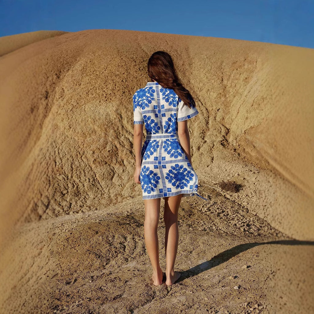 Vestido con cordones estampado de ropa informal de verano para mujer