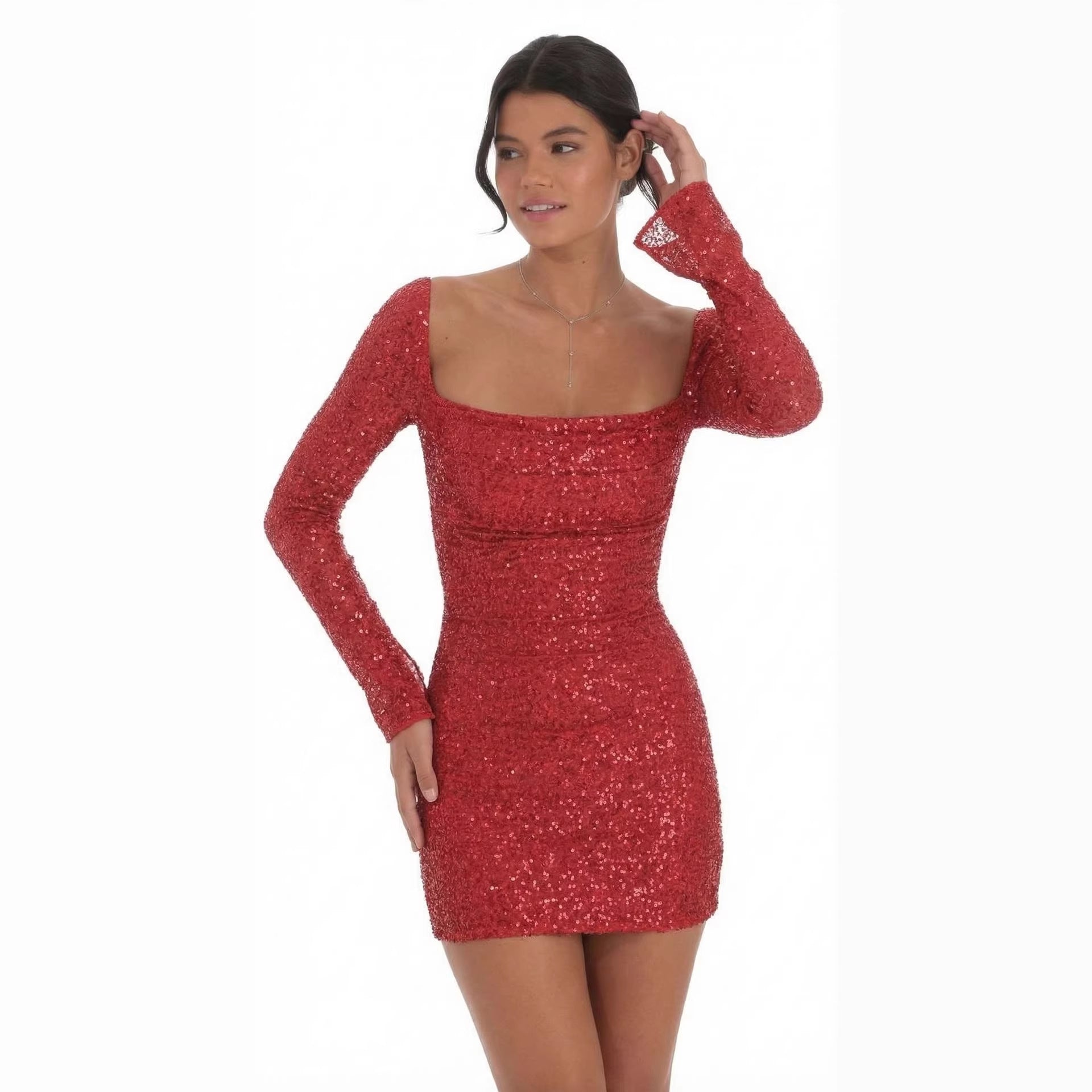 Robe fourreau moulante dos nu à sequins pour femme, sexy et légère, style mondain.