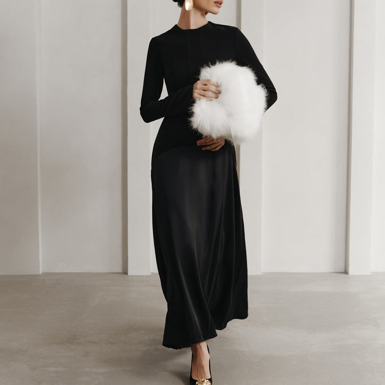 Design round Neck Long Sleeve Autumn Dress Women Clothing Elegant Black Dress