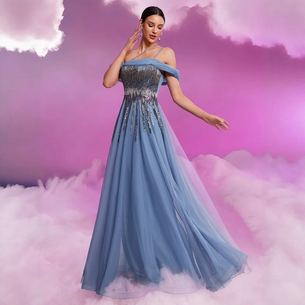 Robe bustier élégante en résille à sequins, robe de cocktail élégante, robe de soirée élégante, grande robe trapèze