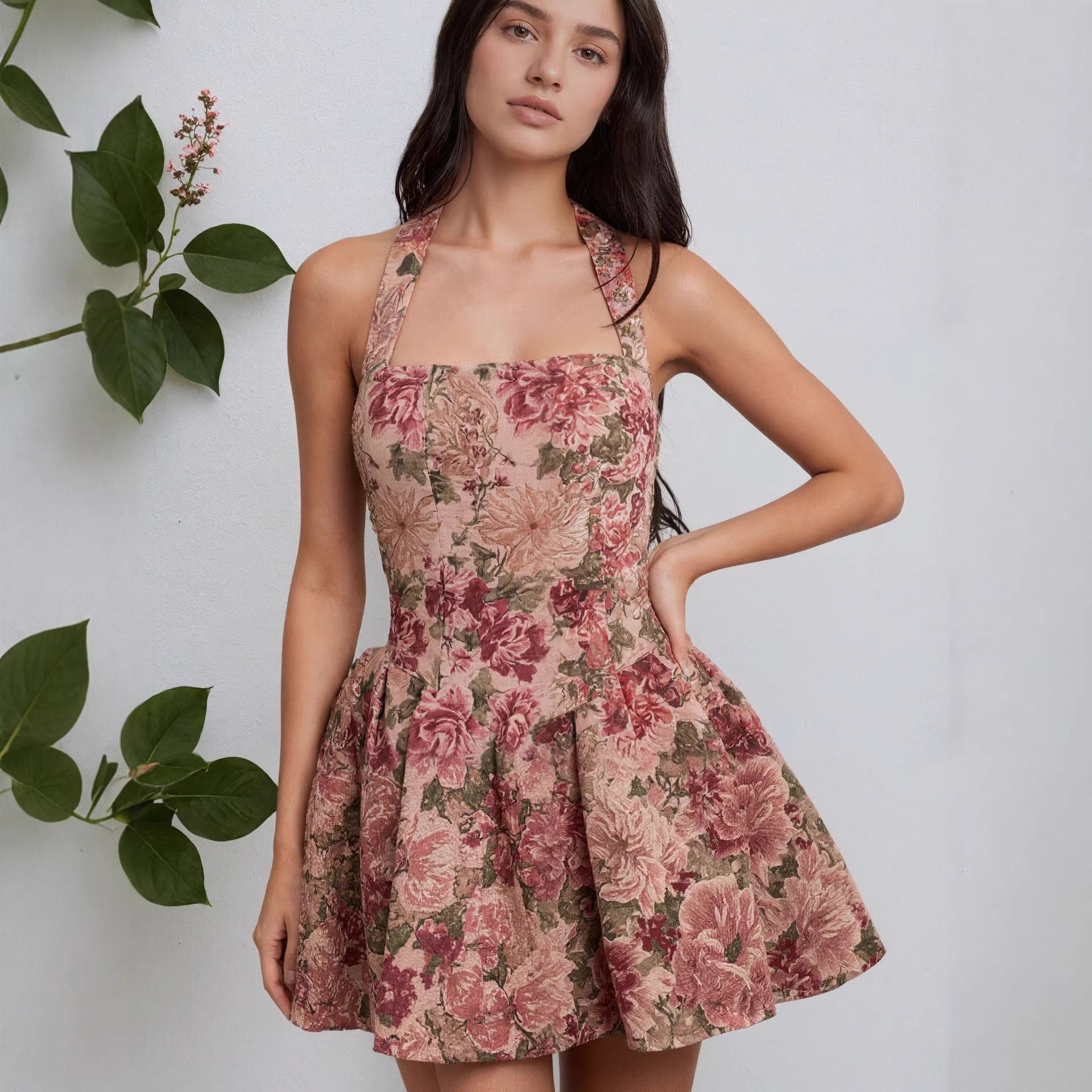 Vestido minifalda floral con corsé y top de tubo sexy para mujer, sin espalda
