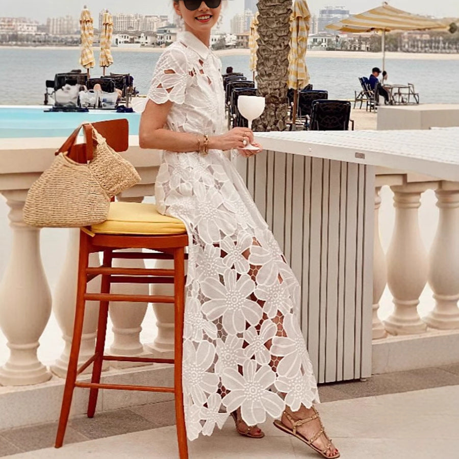 Summer Casual Lace Cardigan Single Breasted Dress Women