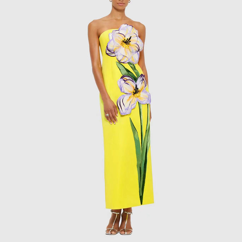 Robe longue Socialite Design, bustier brodé de fleurs, sans manches, coupe amincissante, femme