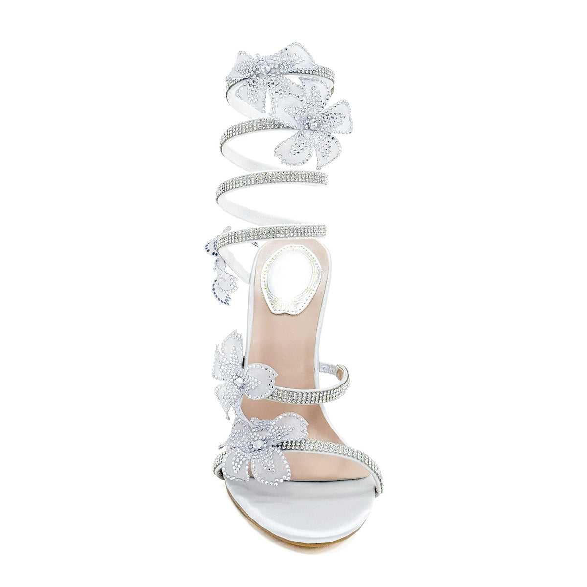 Black Gold 10cm Stiletto Heel Small round Head Rhinestone Floral High Heel Sandals Summer Heels