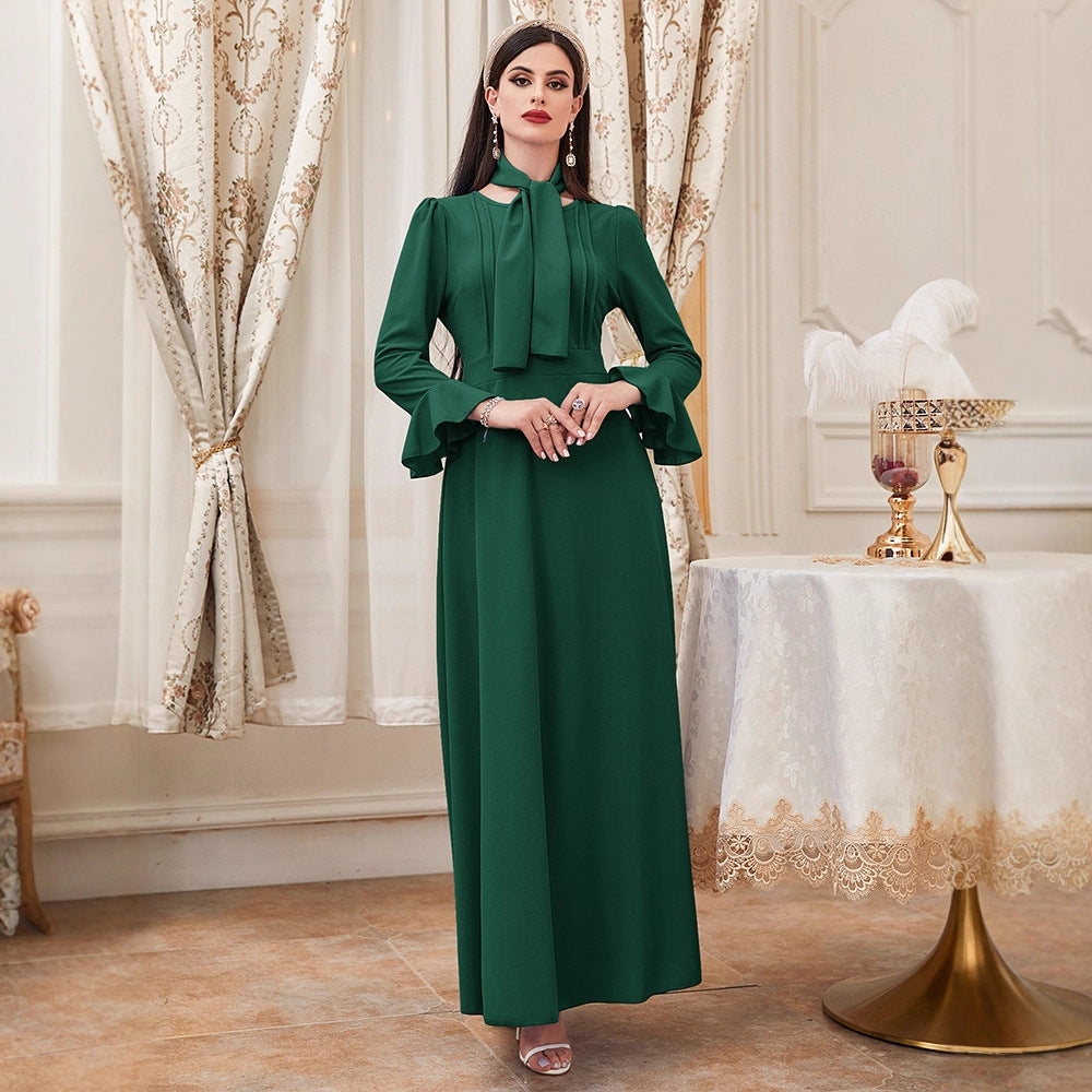 Vestido elegante de otoño con cintura alta y color liso para mujer