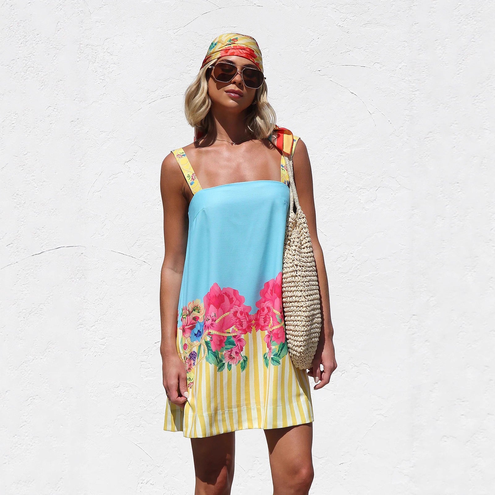 Suspender Skirt Positioning Printing A Swing Mini Suspender Dress for Women