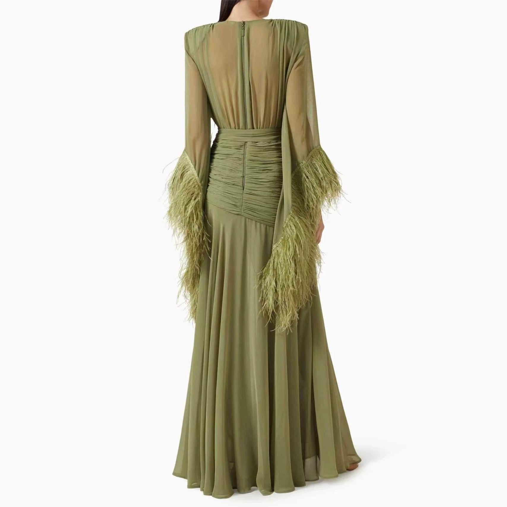Robe de soirée unie à manches longues et coupe ajustée pour le printemps