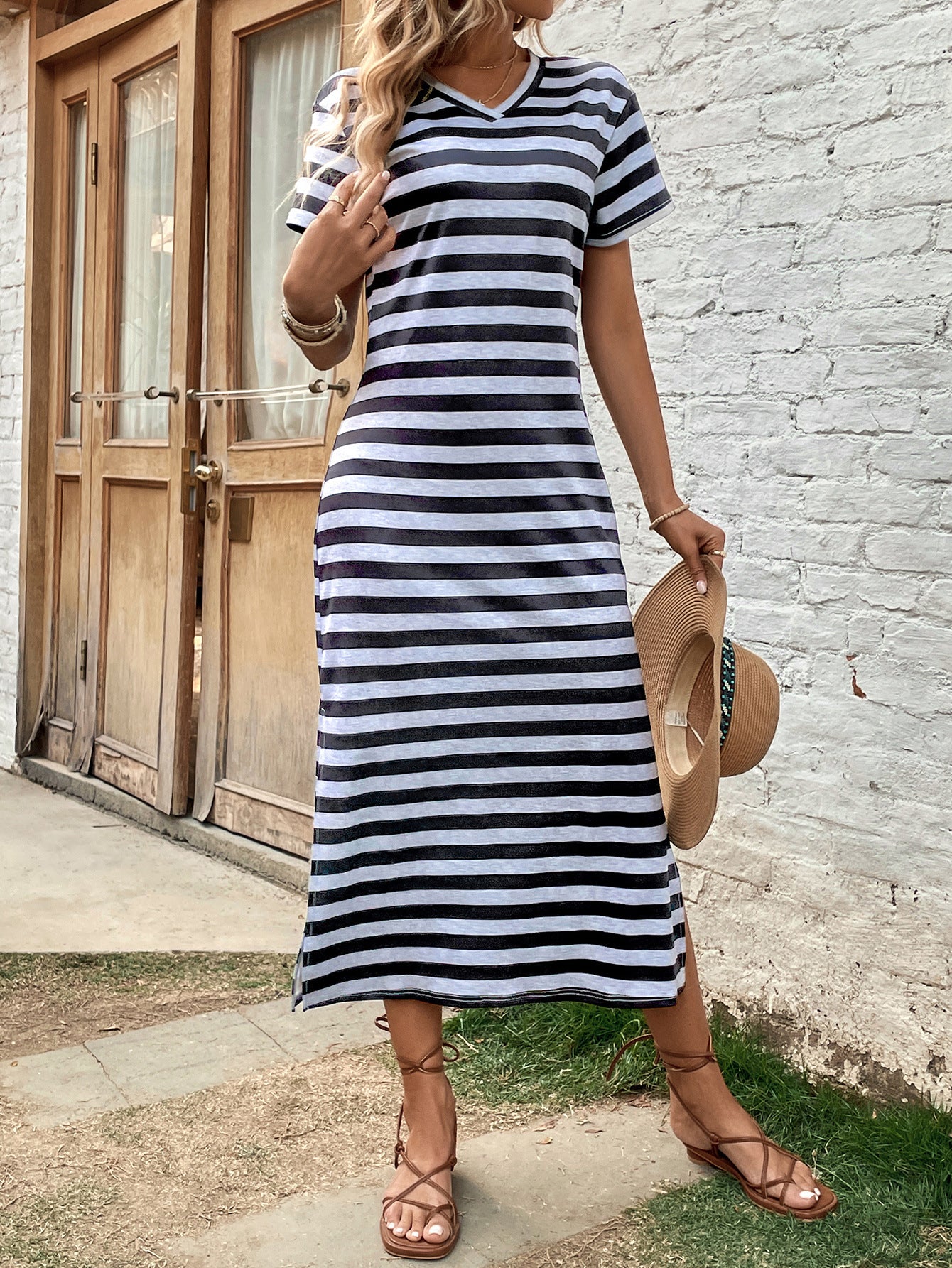 Vestido casual holgado y cómodo a rayas para mujer