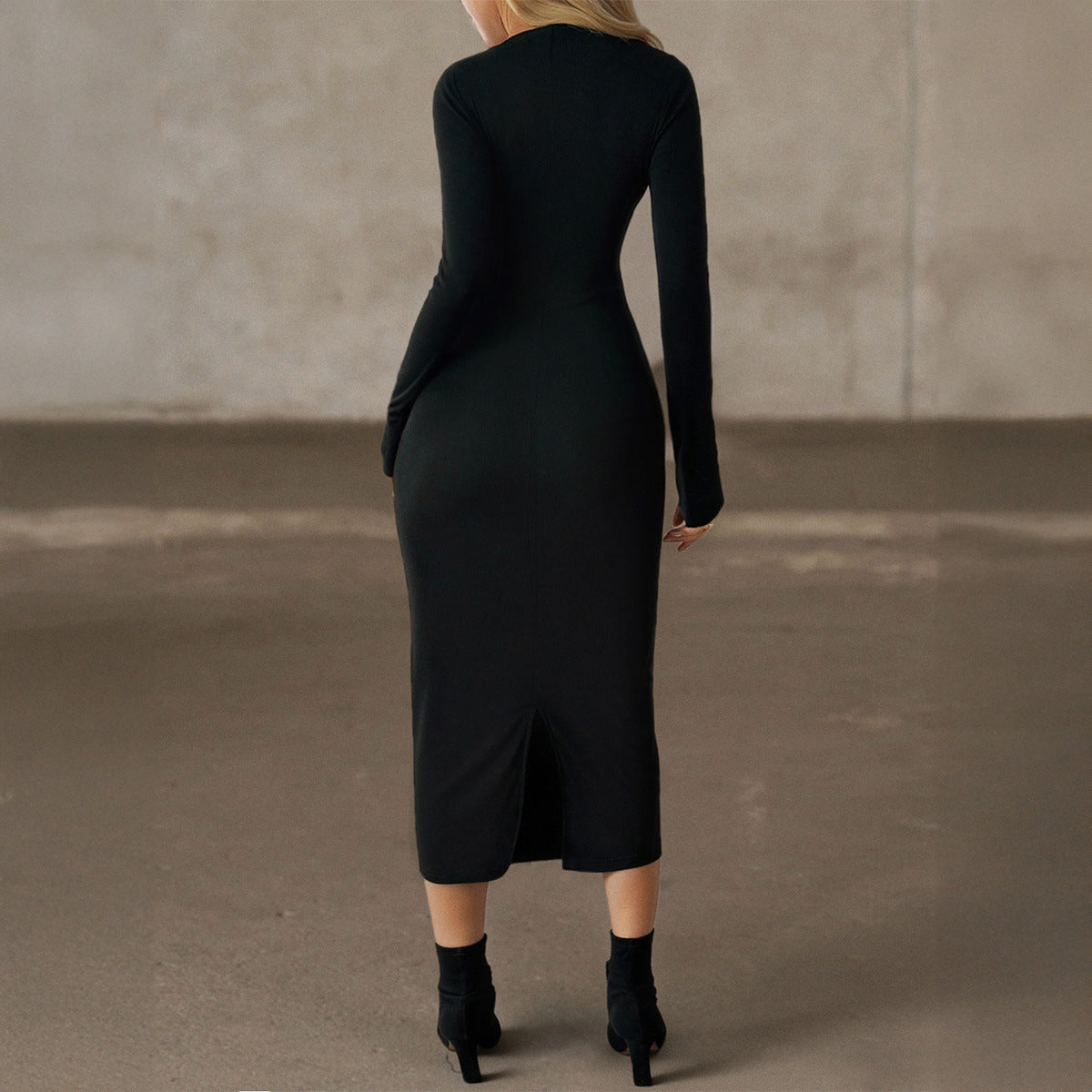 Robe longue unie à manches longues pour femme, automne.