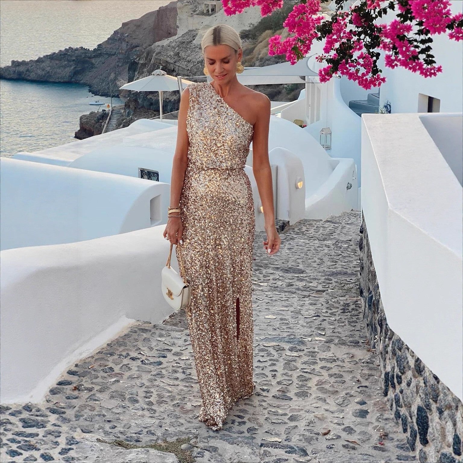 Summer One Shoulder Split Sequined off Shoulder Elegant Dress