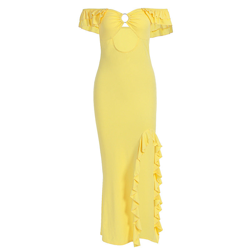 Robe d'été sexy pour femme, épaules dénudées, bustier, découpes ajourées, coupe ajustée et fendue