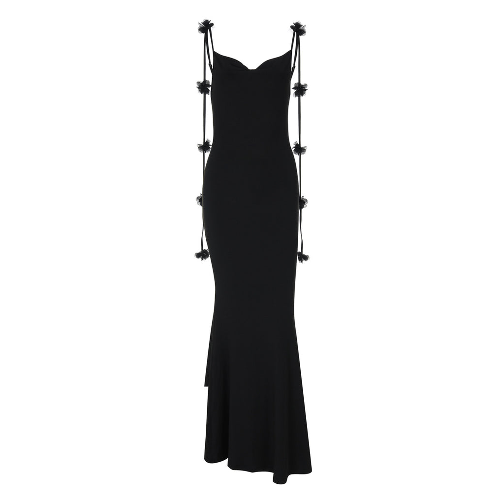 Vestido formal de verano para mujer, sexy, sin espalda, con decoración floral, vestido con tirantes
