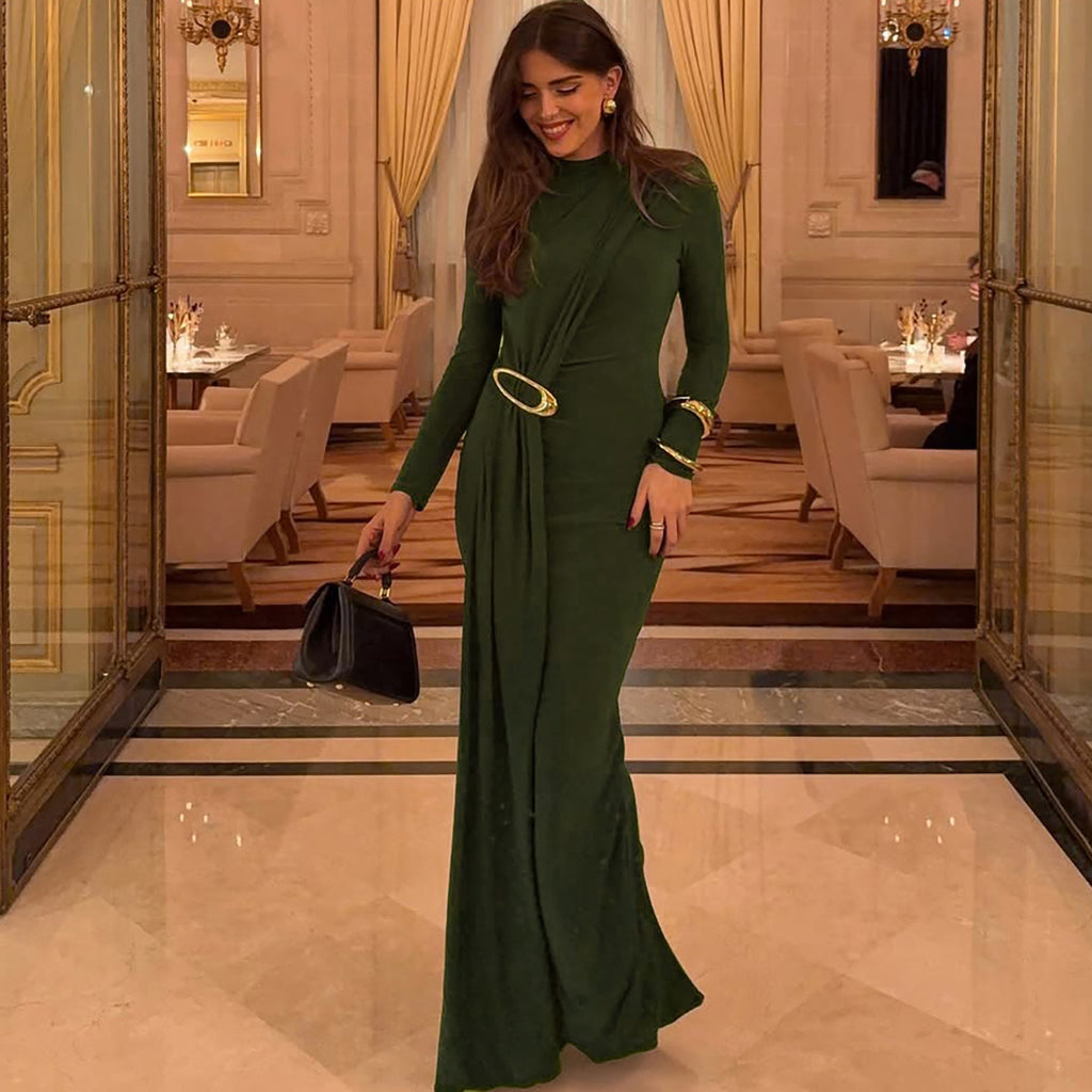 Robe élégante et cintrée pour femme, automne-hiver, couleur unie, à rubans