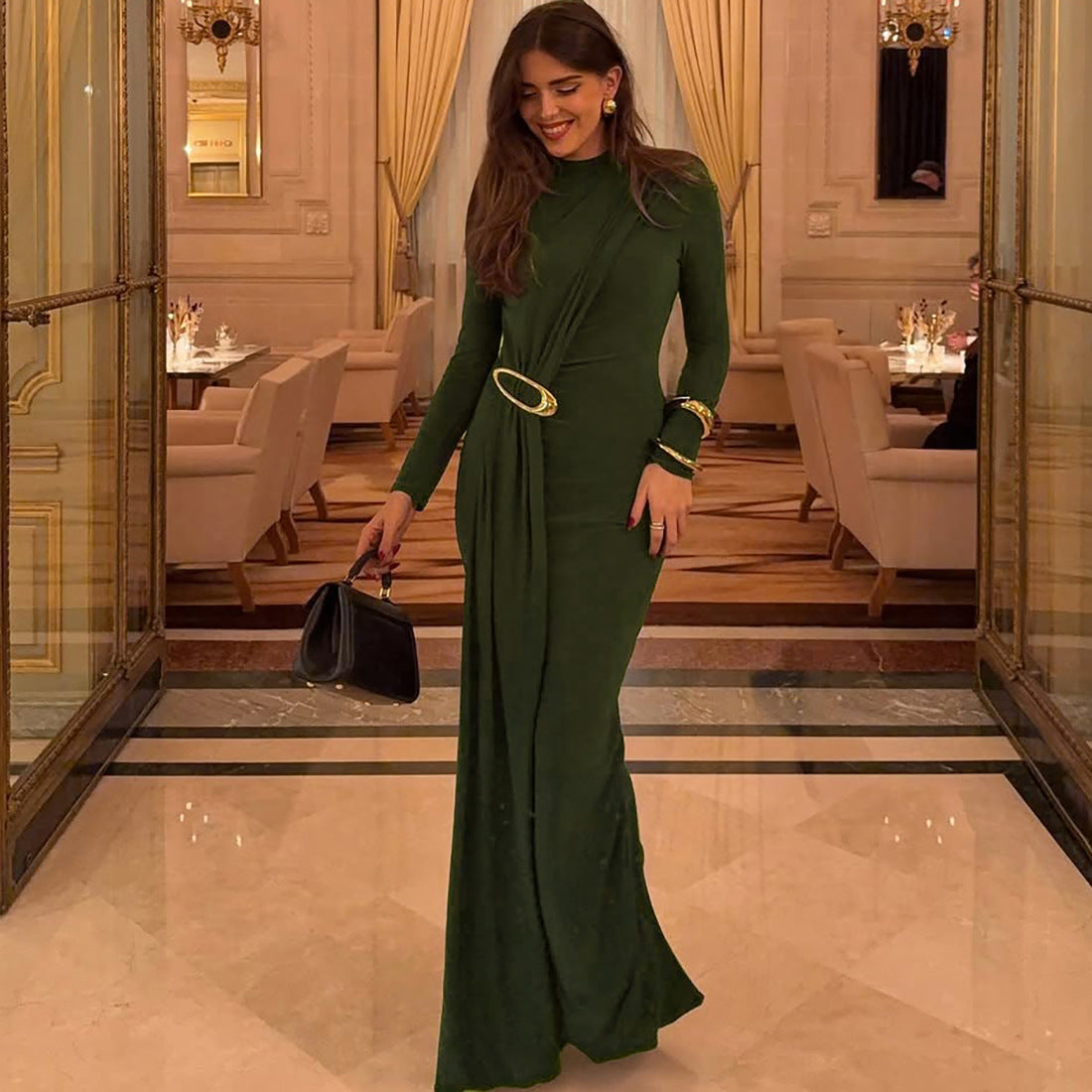 Robe élégante et cintrée pour femme, automne-hiver, couleur unie, à rubans