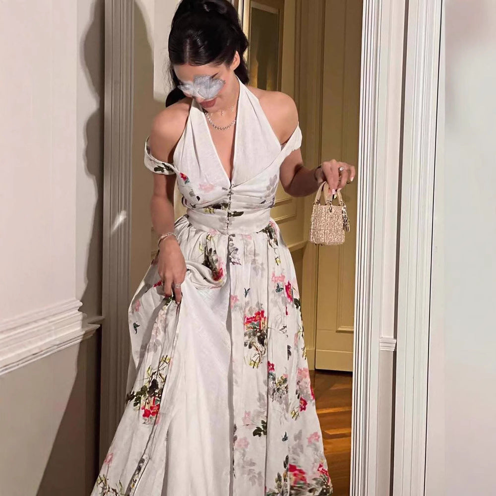 Spring Summer Women Clothing Chiffon Floral Print Casual Dress