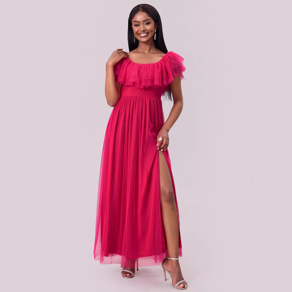 Robe longue sexy à épaules dénudées, bustier, en mousseline de soie, ourlet large, collection printemps-été femme.