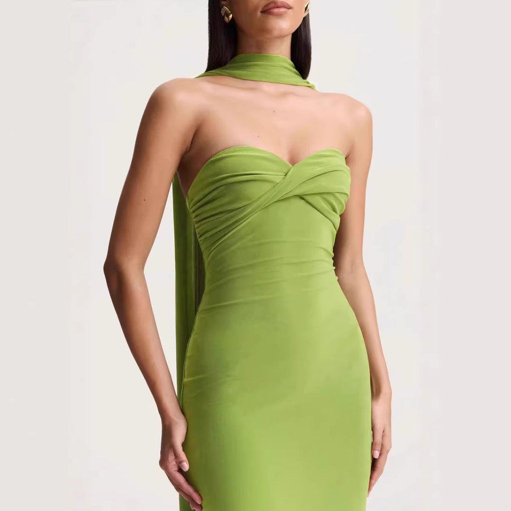 Robe longue d'été femme bustier noué torsadé tissé dos nu coupe ajustée style niche
