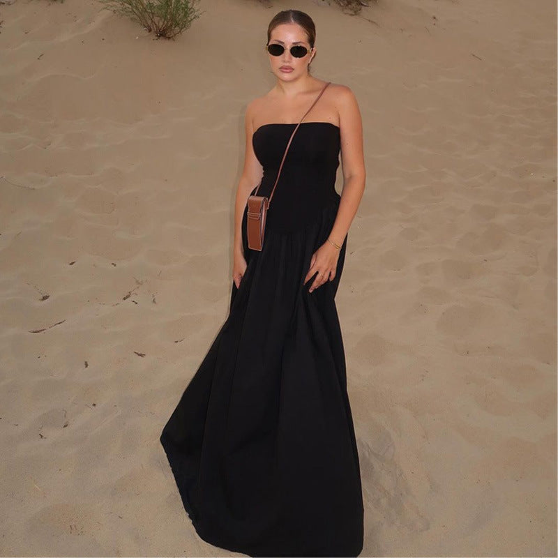 Robe bustier longue et élégante, sexy, décolletée, style streetwear, couleur unie, pour femme