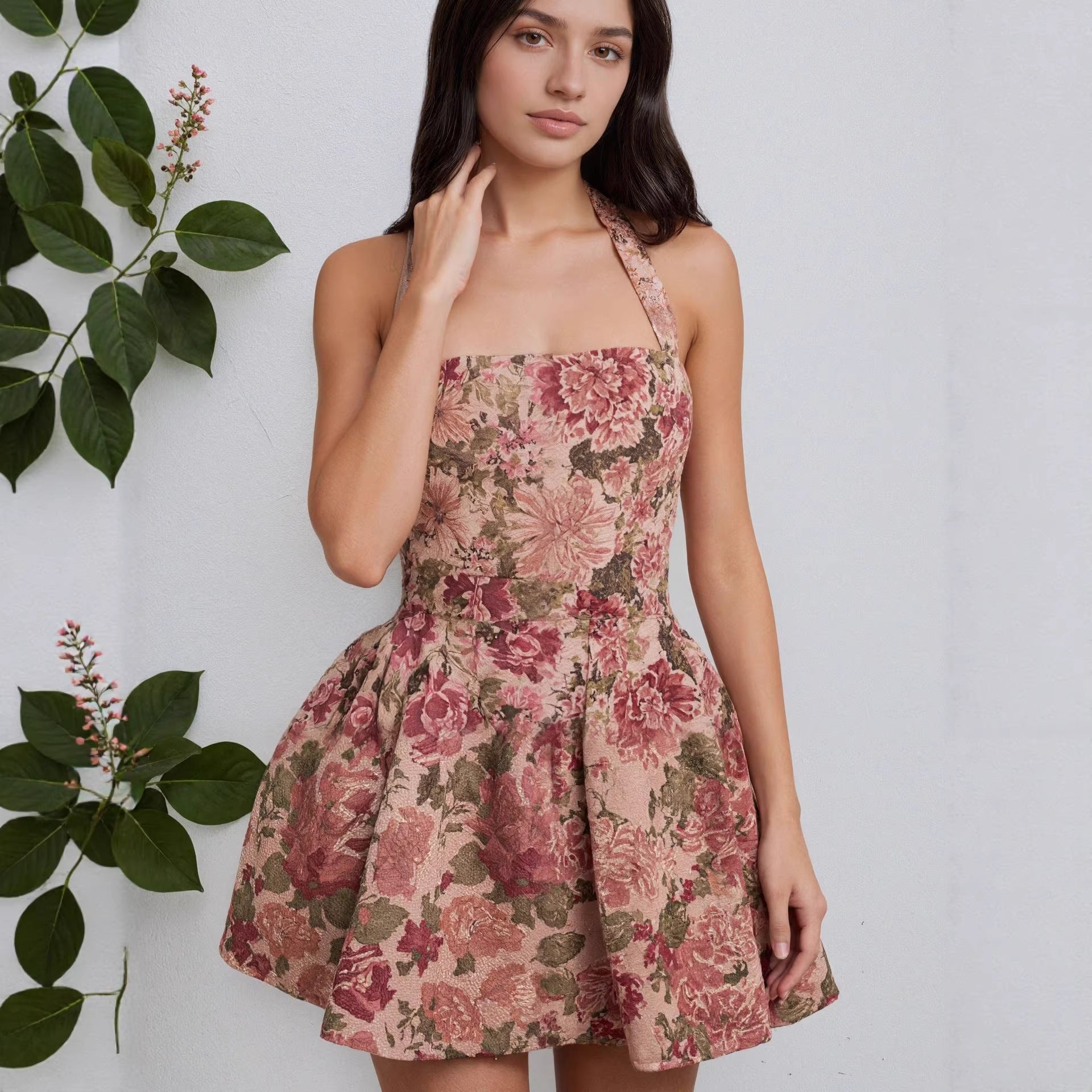 Vestido minifalda floral con corsé y top de tubo sexy para mujer, sin espalda