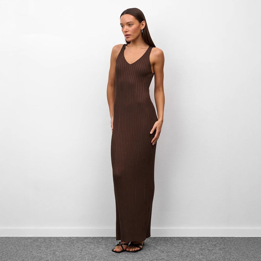 Spaghetti Straps Knitted Dress Summer Wide Shoulder Inner Dress Slim Slimming Dress