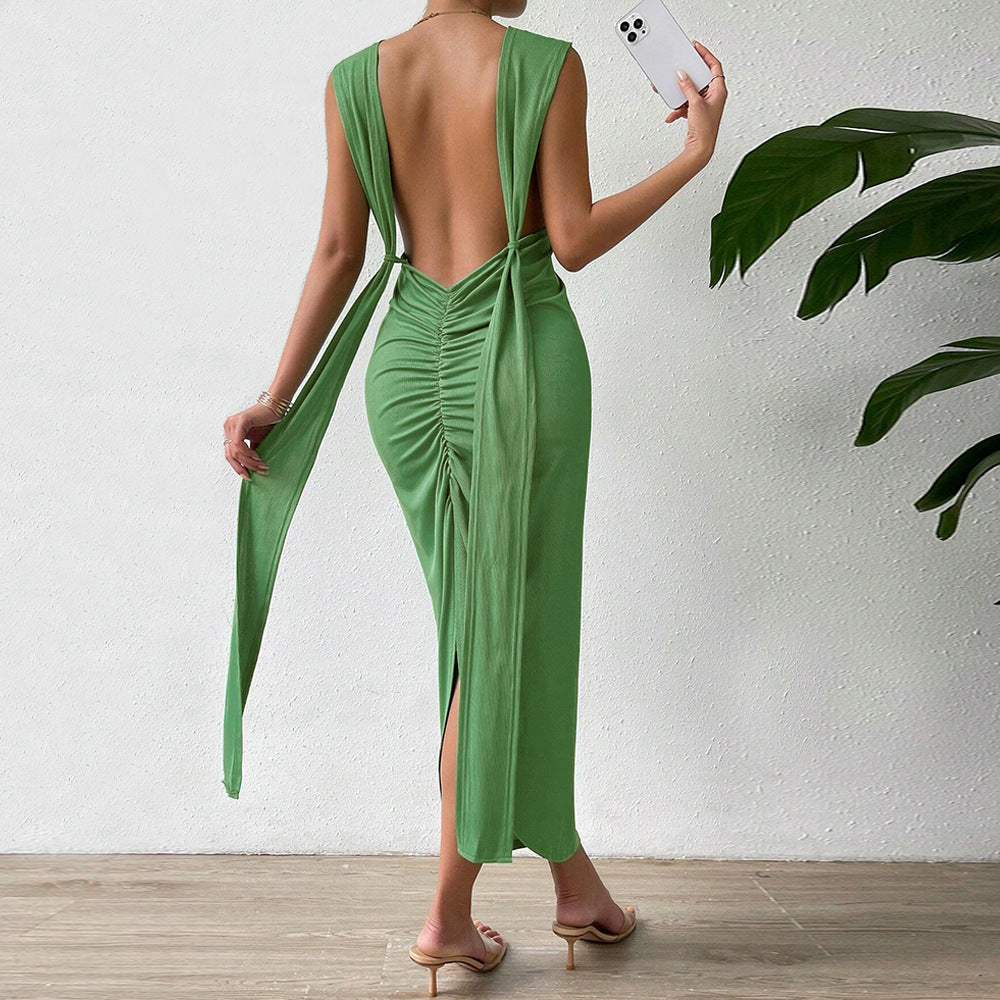Women Clothing Autumn Winter Sexy Backless Slim Fit Bag Sling Party Dress