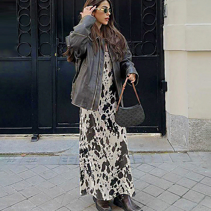Vestido formal de fiesta retro hasta el tobillo con cuello redondo y tirantes finos con diseño sexy para otoño e invierno para mujer