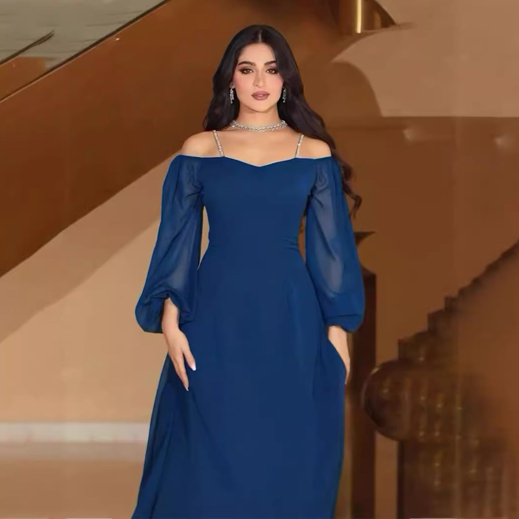 Robe d'automne sexy à bretelles fines et manches courtes