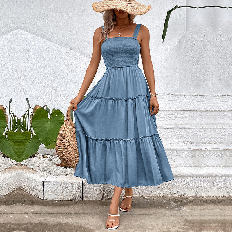 Women Solid Color Sling Summer Dress