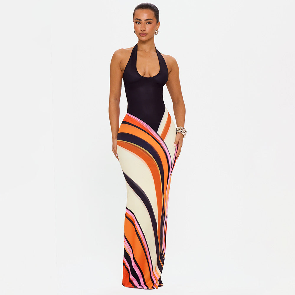 Bohemian Holiday Casual High Street Sexy Halter Dress Summer Sexy Tight Backless Dress