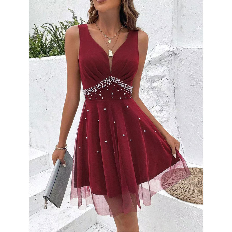Vestido francés sin mangas para mujer, vestido con tirantes, vestido sexy de alta calidad