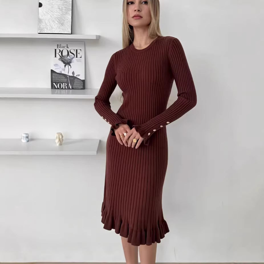 Vestido tipo suéter de longitud media por debajo de la rodilla para mujer, vestido sexy de punto con cola de pez para mujer